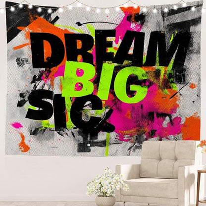 Batmerry Aim High Reach For Stars Tapestry, Be Ambitious Believe In Yourself Wall Art Hanging Decoration Polyester Fiber White Ruffled Around for Dorm Room Bedroom Living Room, 39.1x59.1 inches