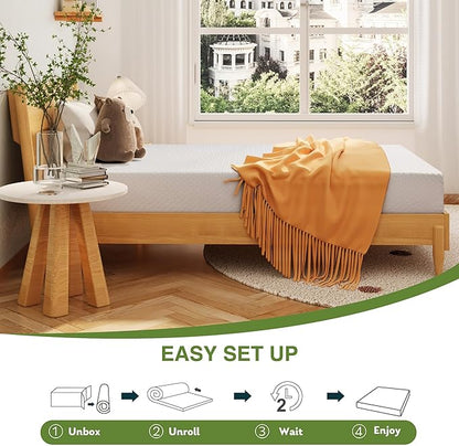 EGOHOME 8 Inch Twin Mattress, Memory Foam Mattress with Cooling Green Tea Gel, Relieve Pressure with Medium Firm Support, CertiPUR-US Certified, 75''L x 38''W, White