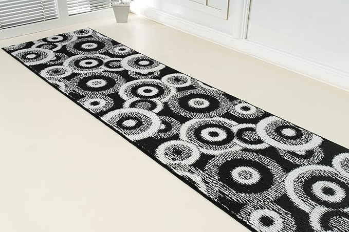 Custom Length Cut to Size Modern Farmhouse Carpet Runner Rug for Hallways, Non Slip Rubber Backed, 31 inch Wide X Customized Length, Geo Black, 31 inch X 8 feet