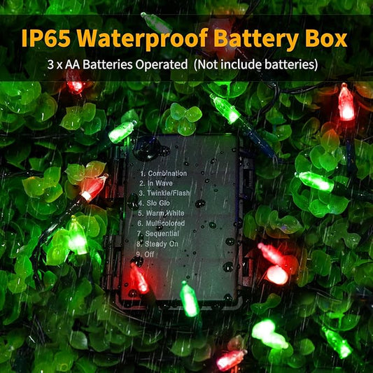Battery Operated Christmas Lights 2 Pack 18 Feet 50 LED Clear Mini String Lights with 8 Modes Waterproof Tree Lights for Xmas Outdoor Indoor Holiday Party Garden Decor, Red & Green