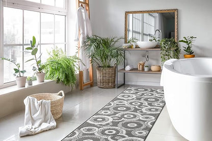 Custom Length Cut to Size Retro Modern Geometric Carpet Runner Rug for Hallways, Non Slip Rubber Backed, 31 inch Wide X Customized Length, Geo Grey, 31 inch X 12 feet