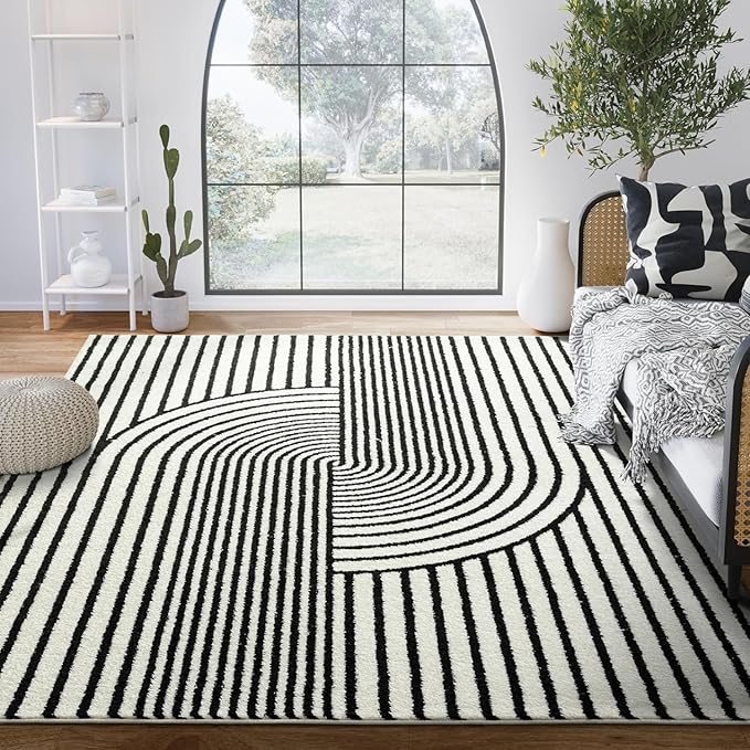 Abani Rugs Nuevo NUE150A Beige Arch Pattern Knot Area Rug (Black, 9' x 12')