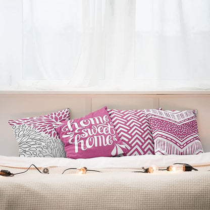 Ambesonne Geometric Throw Pillow Cushion Case Pack of 4, Home Phrase Minimal Zigzag Squama Dahlia Flowers Chevron Tribal, Modern Accent Double-Sided Digital Printing, 20", Pink White and Charcoal Grey