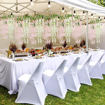 Giegxin 36 Pcs Artificial Wisteria Hanging Flowers 3.6 ft Artificial Fake Wisteria Vine Rattan Hanging Garland Silk Flowers String for Wall Home Wedding Party Greenery Decorations (Pink,White)