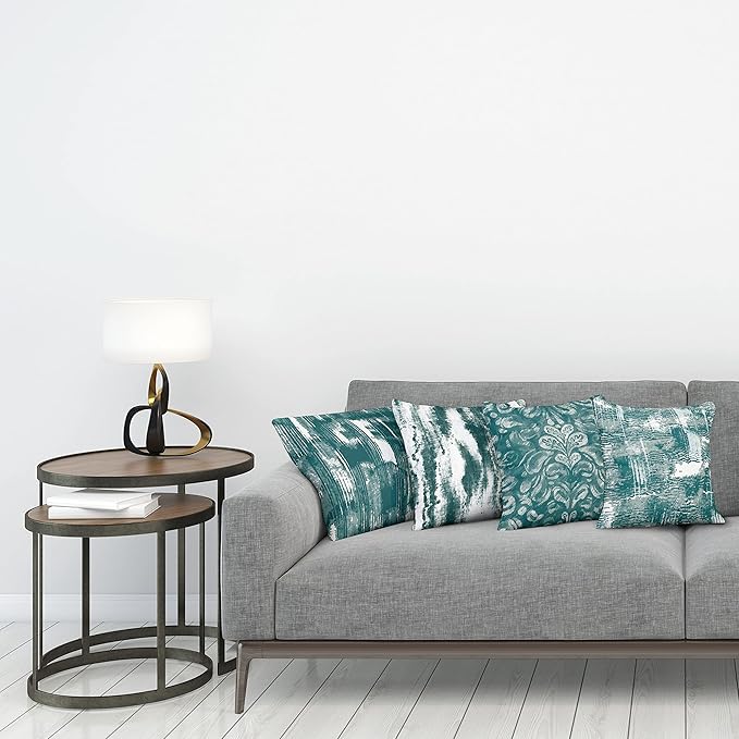 Ambesonne Vintage Throw Pillow Cushion Case Pack of 4, Abstract Grunge Effect Brushstrokes Waving Striping Stains Paisley Drops, Modern Accent Double-Sided Digital Printing, 16", Dark Sea Green Teal