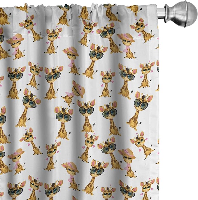 Ambesonne Giraffe Curtains, Savannah Animal Romantic Characters Funny Mascots in Human Clothes, Window Treatments 2 Panel Set for Living Room Bedroom, Pair of - 28" x 63", Brown Yellow