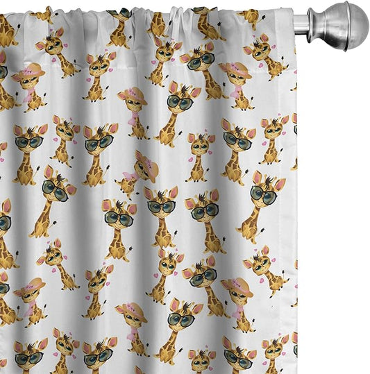 Ambesonne Giraffe Curtains, Savannah Animal Romantic Characters Funny Mascots in Human Clothes, Window Treatments 2 Panel Set for Living Room Bedroom, Pair of - 28" x 63", Brown Yellow