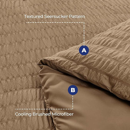HYMOKEGE Brown California King Comforter Set Seersucker 7 Pieces, All Season Luxury Bed in a Bag for Bedroom, Bedding Set with Comforter, Sheets, Pillowcases & Shams