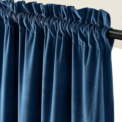 Lazzzy Velvet Blackout Curtains Thermal Insulated Room Window Drapes Super Soft Luxury Curtains for Living Room Bedroom Rod Pocket 2 Panels, Dark Blue, 52" W x 120" L