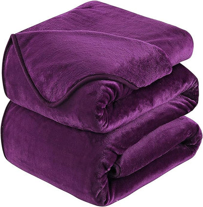 HOZY Soft Blanket Twin Size Fleece Warm Fuzzy Throw Blankets for The Bed Sofa Lightweight 350GSM Purple 66"*90"