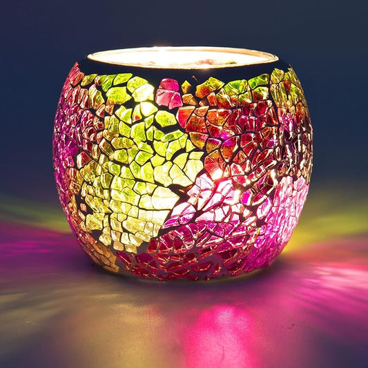 Rancco Glass Votive Candle Holder for Tealight, Romantic Mosaic Cracked Candle Holder, Candle Lamp Aromatherapy Candlescape Bowl for Valentine's Thanksgiving, Christmas Table Centerpiece, Party Decor