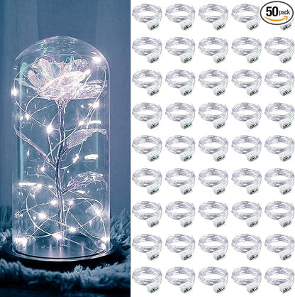 ZGWJ 50 Pack Fairy Lights Battery Operated, 7ft 20 Mini LED Fairy String Lights Silver Wire 3 Modes for DIY, Parties, Wedding, Bedroom, Halloween Christmas Decoration Silver White