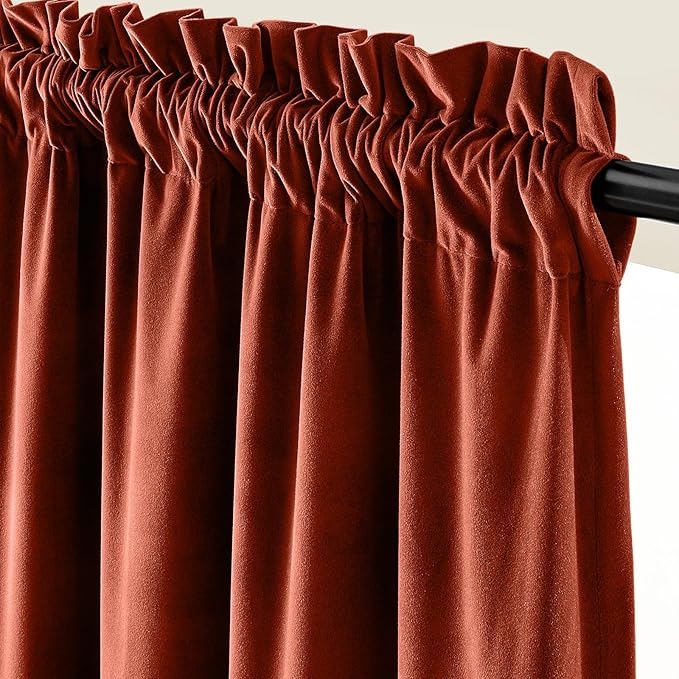 Lazzzy Velvet Blackout Curtains Thermal Insulated Room Window Drapes Super Soft Luxury Curtains for Living Room Bedroom Rod Pocket 2 Panels, Rust Red, 52" W x 84" L