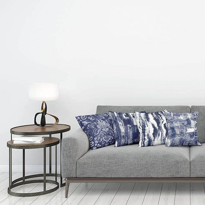 Ambesonne Vintage Throw Pillow Cushion Case Pack of 4, Abstract Grunge Effect Brushstrokes and Waving Striping Stains Paisley Drops, Modern Accent Double-Sided Digital Printing, 20", Violet Blue White