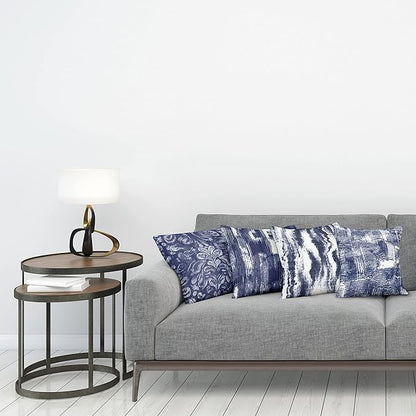 Ambesonne Vintage Throw Pillow Cushion Case Pack of 4, Abstract Grunge Effect Brushstrokes and Waving Striping Stains Paisley Drops, Modern Accent Double-Sided Digital Printing, 20", Violet Blue White
