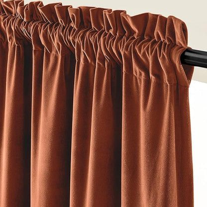 Lazzzy Velvet Blackout Curtains Thermal Insulated Room Window Drapes Super Soft Luxury Curtains for Living Room Bedroom Rod Pocket 2 Panels, Burnt Orange, 52" W x 108" L