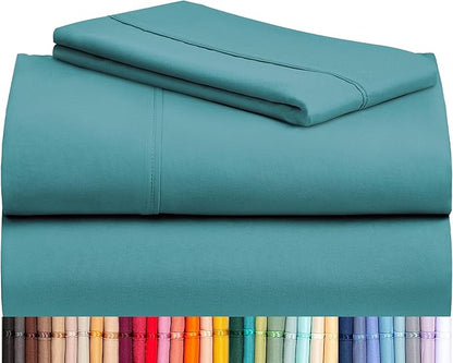 LuxClub 3 PC Sheet Twin Size Sheet Set Bed Sheets Deep Pockets Wrinkle Free-Kids-Fitted Sheets Machine Washable Hotel Bedding Silky Soft - Teal Twin