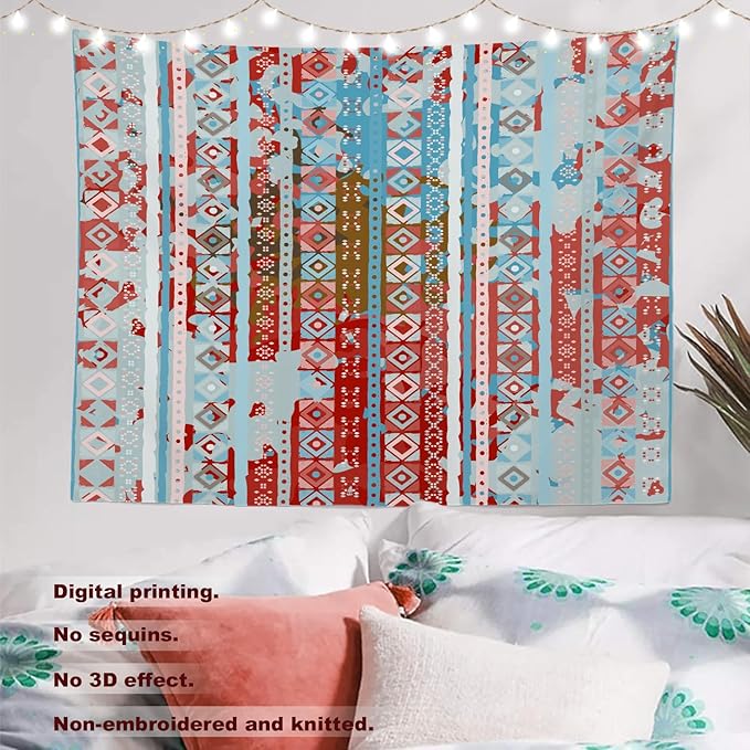 Batmerry Boho Tribal Tapestry, Aztec Ethnic Tribal Colorful Boho Abstract Distress Watercolor Wall Art Hanging Polyester Fiber White Ruffled Around For Dorm Room Bedroom Living Room, 30 X 40 Inches