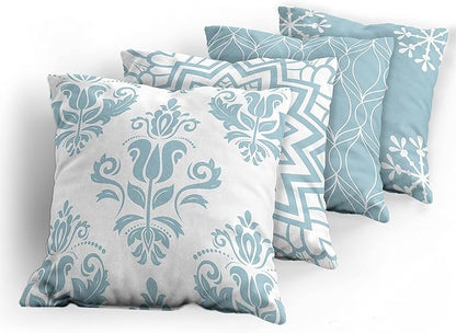Ambesonne Retro Throw Pillow Cushion Case Pack of 4, Trellis Grid Medieval Floral Damask Mandala Flower Ornament in Modern Monochrome, Modern Accent Double-Sided Digital Printing, 18", Pale Blue Grey