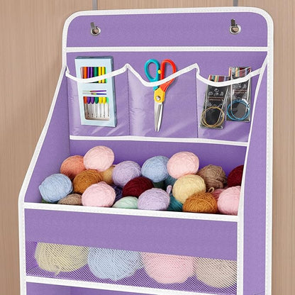 Univivi 6-Shelf Over Door Hanging Organizer Fabric Baby Door Storage with 5 Large Pockets and 3 Small PVC Pockets Wall Mount Hanging Storage Organizers for Baby Essential (Purple)