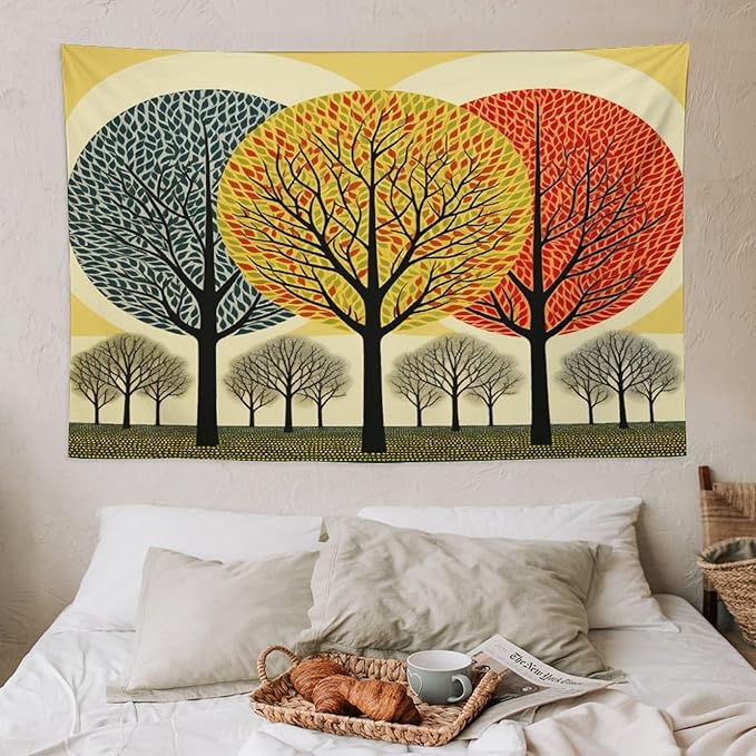 Shabby Chic Trees Wall Tapestries Autumn Nature Forest Wall Hanging Wall Tapestry Aesthetic Landscape Tapestry Wall Hanging for Dorm Living Room 40"x60" Tapestries Winter Snowflake Decorative