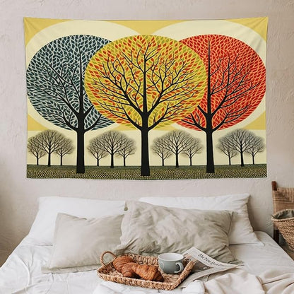 Shabby Chic Trees Wall Tapestries Autumn Nature Forest Wall Hanging Wall Tapestry Aesthetic Landscape Tapestry Wall Hanging for Dorm Living Room 40"x60" Tapestries Winter Snowflake Decorative