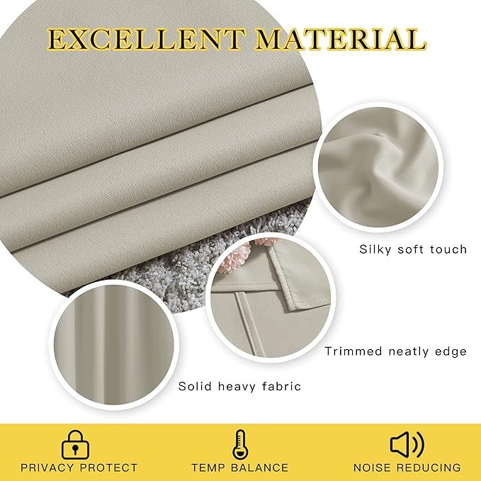 NICETOWN Natural Room Darkening Bedroom Curtains 96 inches Long, Grommet Thermal Insulated Room Darkening Window Treatments Sound Reducing for Living Room, W46 x L96, 2 Panels
