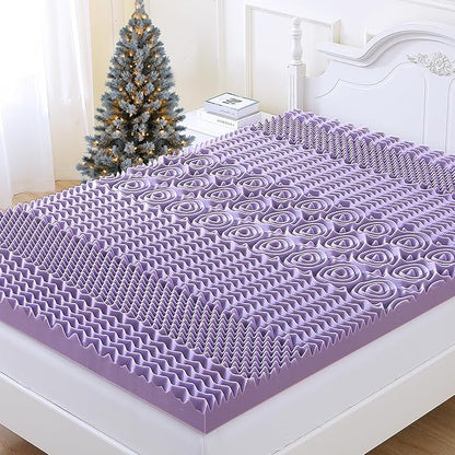MUXHOMO 3 Inch 7-Zone Twin Mattress Topper, Egg Crate Foam Mattress Topper Twin Size for Back Pain, Lavender Cooling Gel Infused Bed Pad, CertiPUR-US and Oeko-TEX Certification (38"×75")