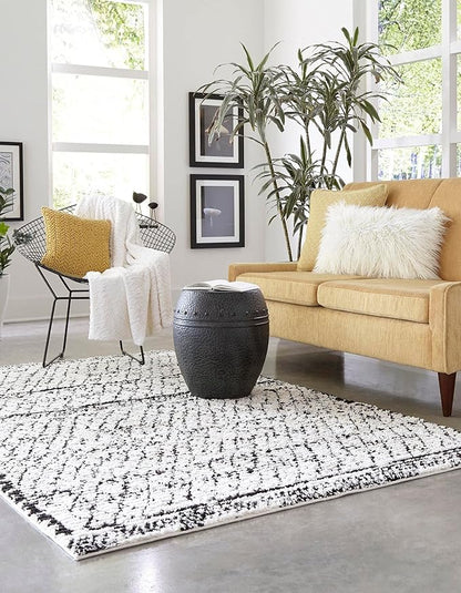 Rugs.com Morocco Collection Rug – 9' x 12' Ivory High-Pile Rug Perfect for Living Rooms, Large Dining Rooms, Open Floorplans