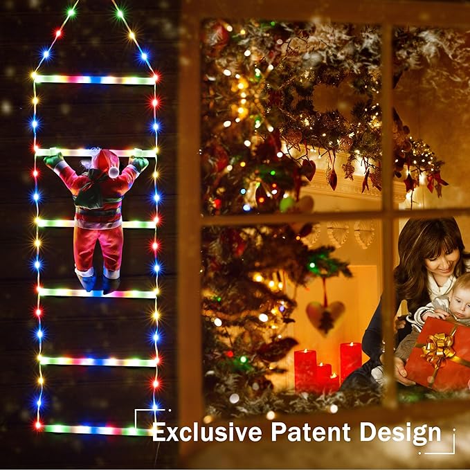 Toodour LED Christmas Light - 2.5FT Christmas Decorative Ladder Lights with Santa Claus, Xmas Decorations Light for Indoor Outdoor, Window, Garden, Home, Wall, Xmas Tree Decor - Multicolor