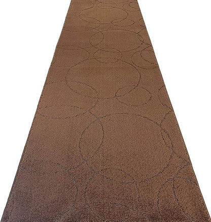 Custom Size Modern Geometric Pattern Carpet Runner Rug for Hallways, Slip Resistant Latex Rubber Backed, 31 inch Wide X Customized Length, Circles Brown, 31 inch X 32 feet