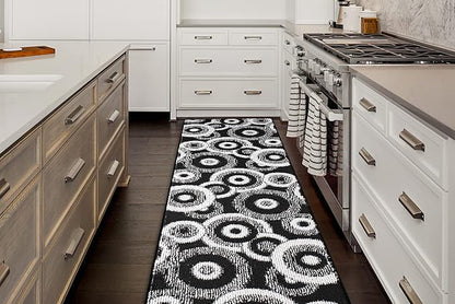 Custom Length Cut to Size Modern Farmhouse Carpet Runner Rug for Hallways, Non Slip Rubber Backed, 31 inch Wide X Customized Length, Geo Black, 31 inch X 20 feet