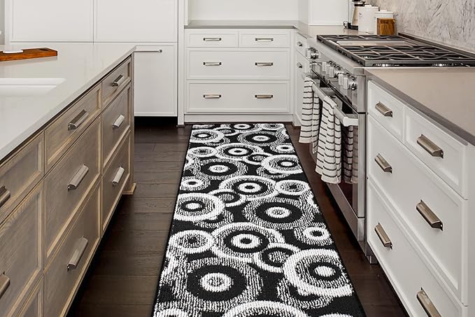 Custom Length Cut to Size Modern Farmhouse Carpet Runner Rug for Hallways, Non Slip Rubber Backed, 31 inch Wide X Customized Length, Geo Black, 31 inch X 6 feet