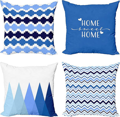 Ambesonne Modern Throw Pillow Cushion Case Pack of 4, Geometric Style Pattern of Triangles Zigzags Love Home Phrase Print, Modern Accent Double-Sided Digital Printing, 18", Azure Blue Indigo and White