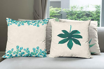 Ambesonne Botanical Throw Pillow Cushion Case Pack of 4, Minimalist Watercolor Painting Leaves Agave Branches Plant in a Pot, Modern Accent Double-Sided Digital Printing, 20", Teal Turquoise and White