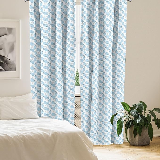 Ambesonne Animal Cartoon 2 Panel Curtain Set, Happy Smiling Pattern with Dots Animal, Lightweight Window Treatment Living Room Bedroom Decor, Pair of - 28" x 63", Pale Blue Sky Blue White