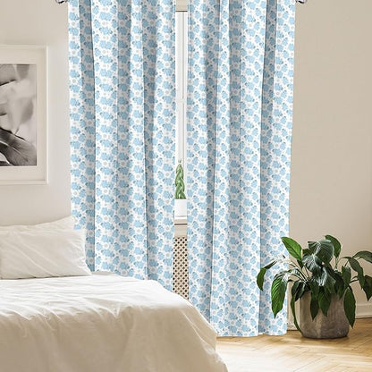 Ambesonne Animal Cartoon 2 Panel Curtain Set, Happy Smiling Pattern with Dots Animal, Lightweight Window Treatment Living Room Bedroom Decor, Pair of - 28" x 95", Pale Blue Sky Blue White
