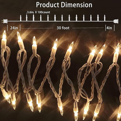 Christmas Lights 100 Count Mini Clear Lights 32ft White Wire Christmas Tree String Lights Set for Outdoor Indoor Christmas Decorations Wedding Decorations Valentines Day Decor,UL Certified (32feet)