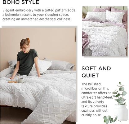 Bedsure Full Comforter Set - Grayish Purple Comforter, Boho Tufted Shabby Chic Bedding for Kids, 3 Pieces Vintage Farmhouse Bed Set for All Seasons, Fluffy Soft Bedding with 2 Pillow Shams
