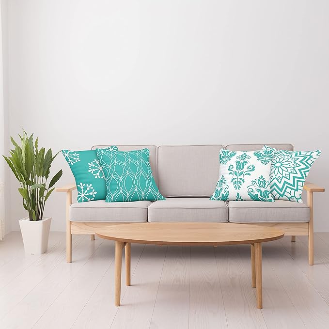 Ambesonne Retro Throw Pillow Cushion Case Pack of 4, Trellis Grid Medieval Floral Damask Mandala Flower Ornament in Modern Monochrome, Modern Accent Double-Sided Digital Printing, 24", Dark Seafoam