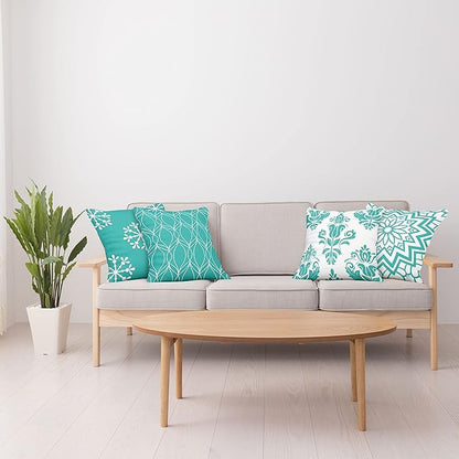 Ambesonne Retro Throw Pillow Cushion Case Pack of 4, Trellis Grid Medieval Floral Damask Mandala Flower Ornament in Modern Monochrome, Modern Accent Double-Sided Digital Printing, 24", Dark Seafoam