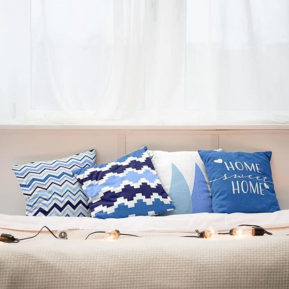 Ambesonne Modern Throw Pillow Cushion Case Pack of 4, Geometric Style Pattern of Triangles Zigzags Love Home Phrase Print, Modern Accent Double-Sided Digital Printing, 24", Azure Blue Indigo and White