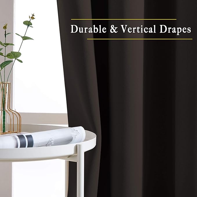 NICETOWN Blackout Curtains Panels for Window - Home Fashion Machine Washable Ring Top Thermal Insulated Solid Blackout Draperies for Kid's Room (2 Panels, 52 inches W x 95 inches, Toffee Brown)