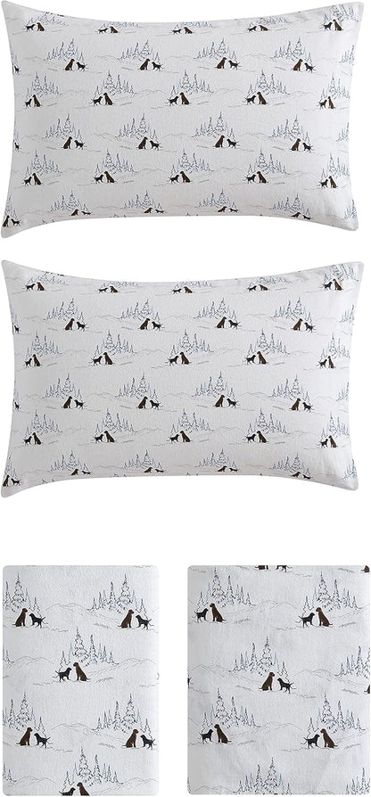 Eddie Bauer - Twin Sheets, Cotton Flannel Bedding Set, Brushed For Extra Softness, Cozy Home Decor (Dog Friends White, Twin)
