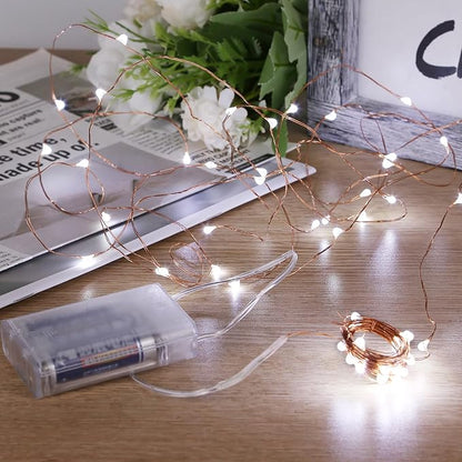 Sanniu Fairy Lights Battery Operated, 2 Packs Mini Battery Powered Copper Wire Starry String Lights for Christmas,Bedroom, Parties,Wedding,Indoor,Home Decoration (5m/16ft Cool White)