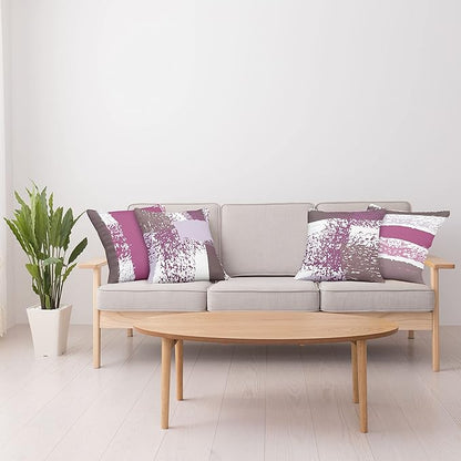 Ambesonne Grunge Throw Pillow Cushion Case Pack of 4, Abstract Design Simplistic Minimal Stripes Brushstrokes Contemporary, Modern Accent Double-Sided Digital Printing, 24", Grey Pink and Dark Mauve