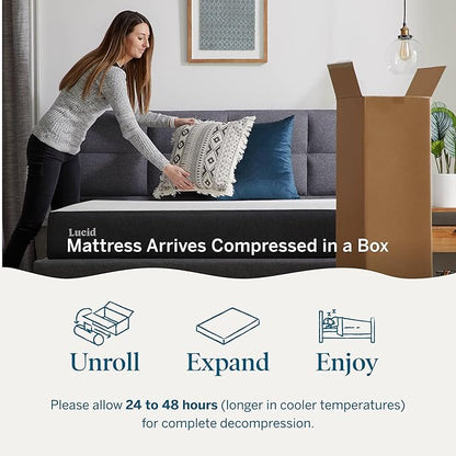 Lucid 8 Inch Memory Foam Mattress - Medium Firm Feel - Infused with Refreshing Bamboo Charcoal and Cooling Gel - Bed in a Box - Temperature Regulating - Pressure Relief - Breathable - Twin XL Size