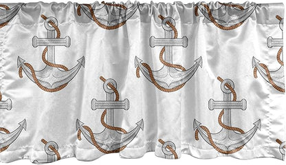 Ambesonne Vintage Nautical Tattoo Window Valance, Repetitive Anchor and Motif Maritime Pattern, Curtain Valance for Kitchen Bedroom Decor with Rod Pocket, 54" X 18", Pale Cinnamon Pale Grey