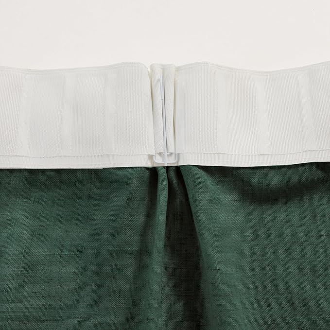 Emerald Green Curtains Semi Sheer 84 Inches Long, Dark Linen Textured Light Filtering Drapes for Living Room Dining, Hunter Green Window Decor, Pinch Pleat Curtain with Hooks