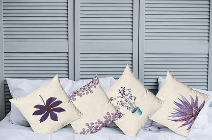 Ambesonne Botanical Throw Pillow Cushion Case Pack of 4, Minimalist Watercolor Painting Leaves Agave Branches Plant in a Pot, Modern Accent Double-Sided Digital Printing, 16", Quartz and Lavender